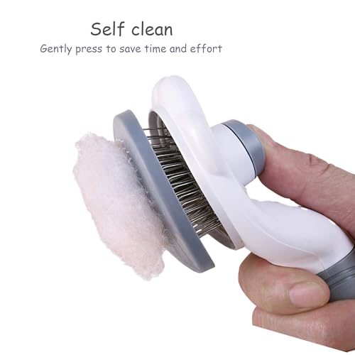 Cat Brush for Shedding, Self Cleaning Slicker Brush for Long Haired Cats, Deshedding Grooming Tool for Indoor Cats with Easy Release Button System (Blue)