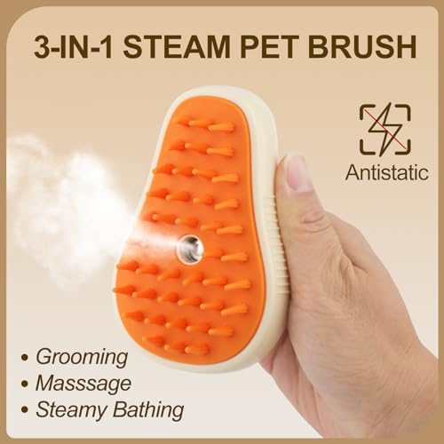 Cat Steam Brush, 3 in 1 Dog Steamy Brush, Silicone Massage Grooming Comb, Pet Hair Cleaning Misting Comb for Cats Dogs(Avocado White/Green) - color: Avocado White/Green