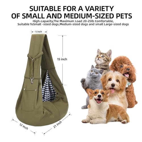 ARZQUT Dog and Cats Carrier Sling, Small Pet Carrier with Storage Pocket | Reversible Puppy Sling Carrier, Safety Buckle, Storage bag, Machine Washable for Travel, Outdoor Activitie, Hand-Free, Green - color: Green