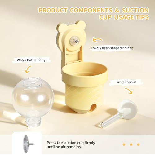 No Drip Hamster Water Bottle with Strong Suction Cup – 3.7oz Leak Proof Small Animal Water Bottle for Glass Tank & Acrylic Cage, Ideal for for Hamster, Sugar Glider, Guinea Pig Gerbil, Rat(Yellow) - color: yellow
