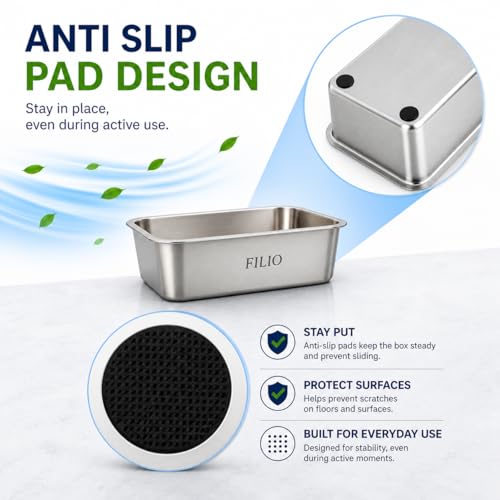 Stainless Steel Litter Box for Cats, 23.6" x 15.74" x 5.9", Metal Cat Litter Box with High Sides, Non-Stick, Odor Free, Easy to Clean Litter Pan for Indoor Cats, Big Cats, Rabbits and Multi Cat Homes - size: Medium