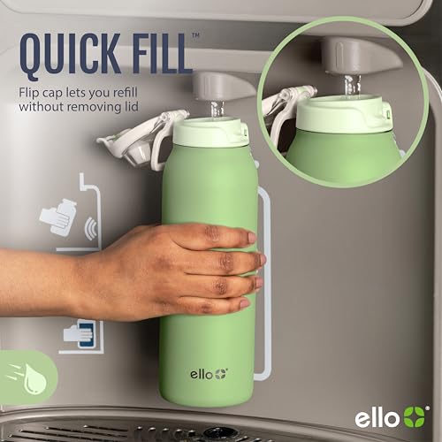 Ello Pop & Fill Insulated Stainless Steel Water Bottle with Quick Fill Lid, Leakproof Locking, Sip or Chug Spout, BPA-Free, Double Wall Vacuum Insulated for Sports, Travel & School- 22oz / 32oz / 40oz - color: Forest Mist, style: 22oz