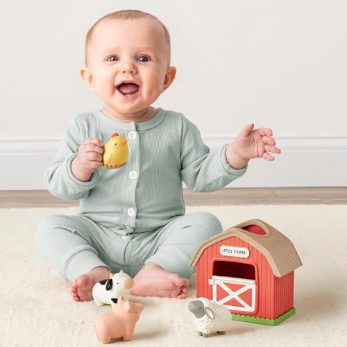Itzy Ritzy Put & Take Learning Toy - Sensory Activity Toy for Babies (Farm) | 4 Squeezable Farm Pieces Encourage Put & Take Play, Hand-Eye Coordination, Problem Solving, Motor Skills, Early Learning - color: Farm