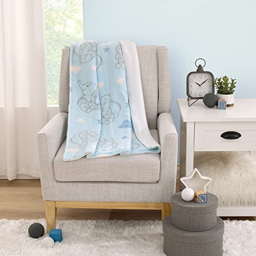NoJo Disney Dumbo Light Blue, White and Gray Clouds and Stars Super Soft Sherpa Baby Blanket - color: Dumbo Light Blue