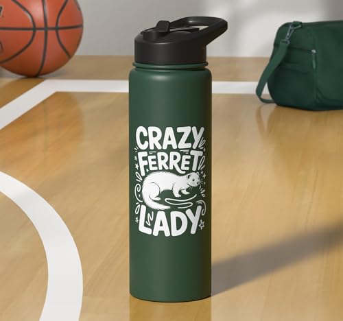 Crazy Ferret Owner Women Ferrets Stainless Steel Insulated Water Bottle - color: Dark Green