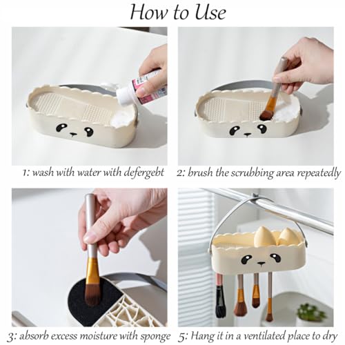 Makeup Brush Cleaner Mat Upgraded 4 in 1 Silicone Makeup Brush Cleaner Bowl Cosmetic Brushes Cleaning Tool Organizer for Storage and Air Drying (Purple)