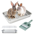 FHTONGE Large Stainless Steel Rabbit Litter Box with Large Sifting Grids | Odor Control, Easily Clean, Low Entry, Metal Bunny Litter Pan, Pet Toilet Train Tray for Small Animl Guinea Pig Ferret Rodent - size: 19.5x13.6x2.8"(50x35x7cm)