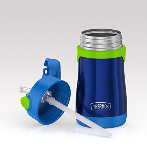 Thermos Baby 10 oz. Stainless Steel Bottle with pop-up straw, Navy with Lime - color: Navy with Lime, size: 10 Ounces