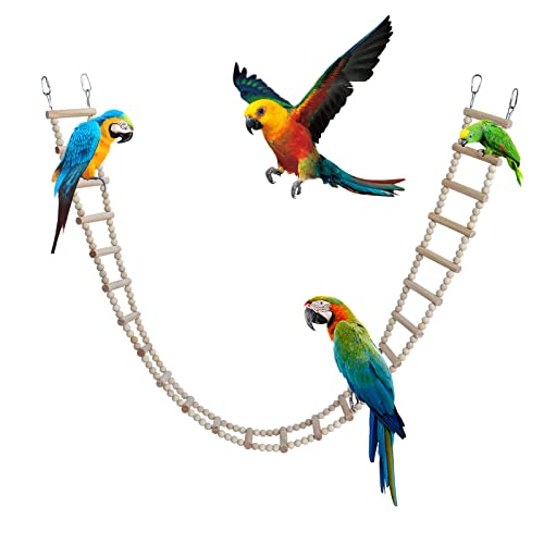 Bird Ladder Bridge, Wooden Pet Hamster Climbing & Swing Toys, Cage Accessories for Birds Rats Parrots Hamster Squirrel Sugar Gliders Parakeets Cockatiels - 24 Steps - 53 x 3.14 Inch - size: 24 Steps - 53 × 3.14 Inch