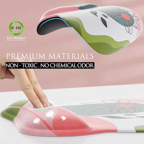 MROCO Ergonomic Mouse Pad with Gel Wrist Rest, 9.4 x 8.1 in, Pastel Petals | Ergonomic Shape Design, Multiple Pattern Options, Gel Wrist Comfort, Smooth Lycra Surface, Non-Slip PU Base - color: Pastel Petals