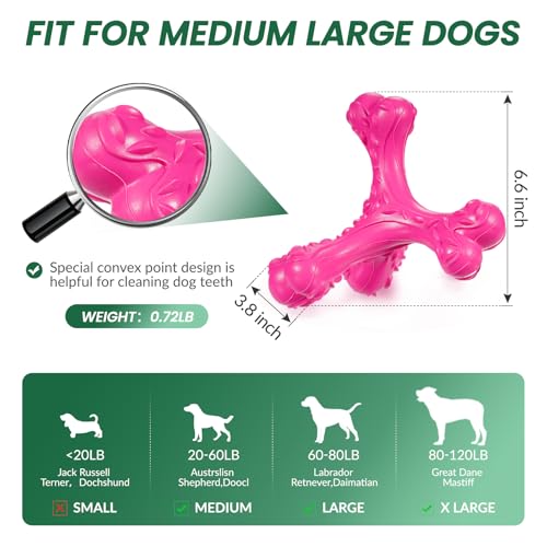 Dog Chew Toys for Aggressive Chewers Large Breed,Indestructible Bones Toy，Durable Cleaning Toothbrush Natural Rubber Dog Toys… (Pink) - color: Pink