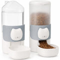 Automatic Rabbit Feeder and Water Dispenser Set,54oz Gravity Food Feeder&17oz Leak-Proof Water Bottle for Guinea Pigs,Small Animals,Chinchillas,Ferrets,Cage Mount Feeding Station（Cat Head）