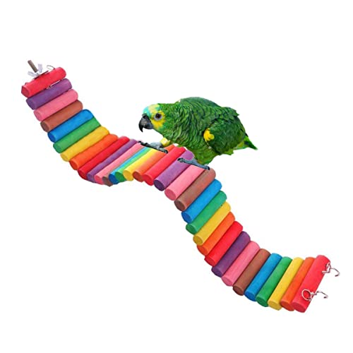 Litewoo Bird Ladder Bridge Swing Toy Natural Wood Stand Platform for Small Birds Parrots Parakeets Conures Cockatiels Canary Lovebirds Hamster Rat (Multicolor)