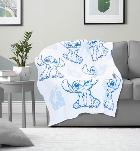 Jay Franco Disney Lilo and Stitch Feather Knit Fluffy Throw Blanket - Blue Floral Fuzzy Blanket Measures 50 x 60 Inch | Super Soft Lightweight Bedding - color: Blue - Stitch