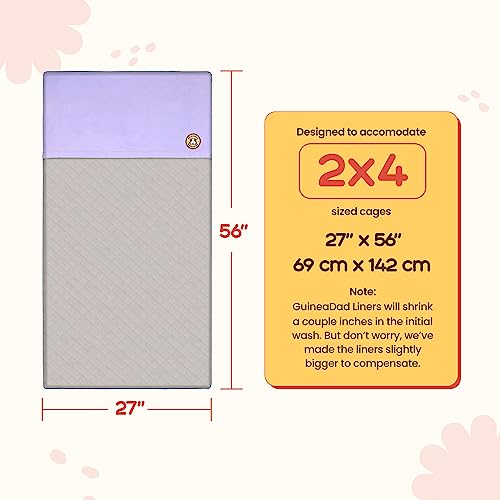 GuineaDad Original Reusable Cage Liner – Yellow Fleece Bedding with Burrowing Pocket – Extra Absorbent Core & Waterproof Bottom – Fits C&C 2x4 Guinea Pig Cages – Small Animal Supplies