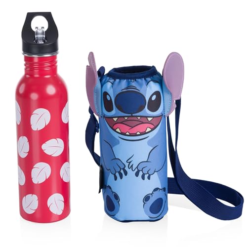 Picnic TIME Disney Shorts Bottle Cooler Tote, Insulated Water Bottle Holder with Adjustable Shoulder Strap for Travel Picnic Theme Parks, Fits 20 to 26 oz Bottles - color: Disney Lilo & Stitch - Blue