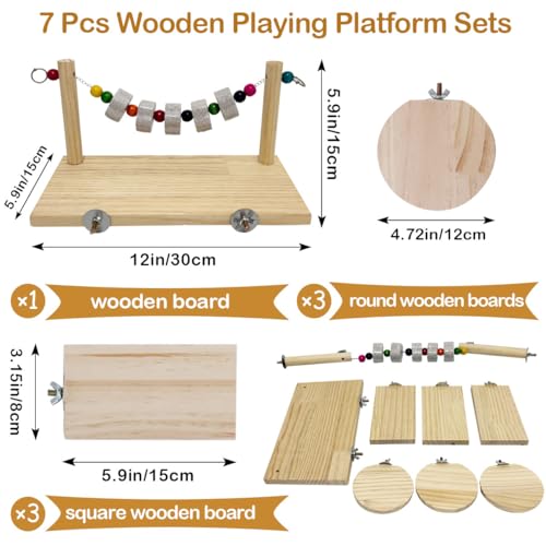 7 Pcs Chinchilla Ledges Wood Sets, Hamster Wooden Stand Platform with Lava Ledge Blocks Chew Toys Small Animal Cage Accessories for Rat Gerbil Guinea Pig Parrot Chipmunk Squirrel Mouse