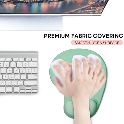 JIKIOU Ergonomic Mouse Pad with Gel Wrist Rest 2 Pack, Portable Small Green | Upgraded-Prevent Gel Leakage, Ergonomic Design for Pain Relief, Cooling Gel filled, Smooth Lycra Surface, Non-Slip PU Base - color: 11Green