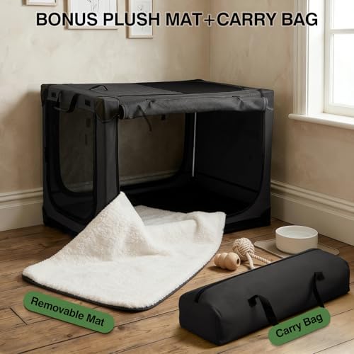 Veraste 33" Soft Collapsible Travel Dog Crate for Medium Large Dogs,Black | 4-Door Foldable Travel Crate,breathable mesh, foldable with storage bag - color: Black, size: 33.0"L x 25.0"W x 25.0"H