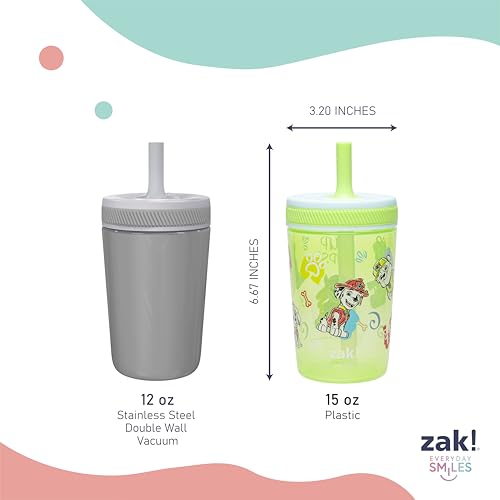 Zak Designs PAW Patrol Kelso Toddler Cups For Travel or At Home, 15oz 2-Pack Durable Plastic Sippy Cups With Leak-Proof Design is Perfect For Kids (Chase, Marshall, Rubble, & More) | BPA Free, Plastic, Sippy Cups, Cup Holder Friendly, Dishwasher Safe, Eas