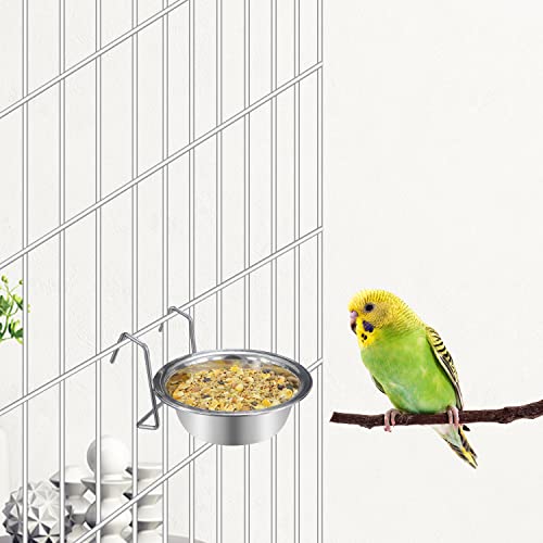Wontee Pet Food Water Bowl Stainless Steel Hanging Feeder, S | Rust-proof, removable for easy refilling and cleaning, for feeding in cages/kennels/crates, for small dogs/cats/birds/rabbits - size: S