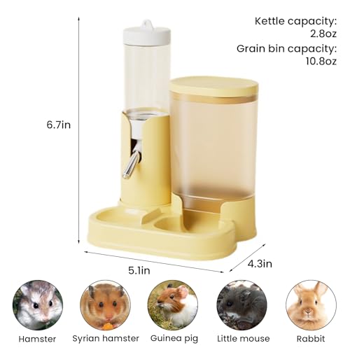 2 in 1 Hamster Water Bottle, Automatic Feeder, No Drip Small Animal Water Dispenser Food Bowl for Syrian Dwarf Hamsters, Gerbils, Mouse, Hedgehog, Hamster Cage Accessories (Yellow) - color: Yellow