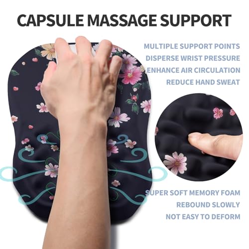 Ergonomic Raised Mouse Pad Wrist Support with Bilateral Slope Memory Foam Mousepad for Wrist Rest and Carpal Tunnel Pain Relief 11.8x7.9〃Flowers Bloom and Fade - color: Flowers Bloom and Fade