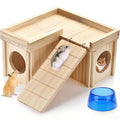 Wooden Hamster Hiding Place with Hamster Bowl Ladder and Detachable Platform, Suitable for Small Pets, Perfect for Hamsters, Rats, sandmice, mice and Other Small Animals