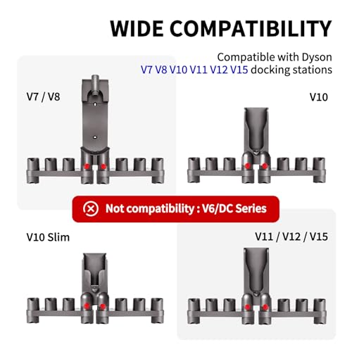 Premium Accessory Holders Compatible with Dyson V7 V8 V10 V11 V15 Cleaners | Flexible Extension Hose Mattress Tool Stiff Brush Soft Bristle and Flexible Crevice Tool for Home Cleaning - color: Wall Mount Accessory Holders