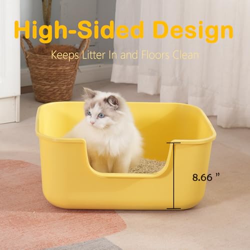 Large Cat Litter Box with High Sides,Cat Boxes for Indoor Cats,Cat Litter Pan for Kitty,Litter Box with Low Entry,Easy to Clean,Anti-Splashing (Grey-Long Side Entry) - color: Long Side Entry-Grey