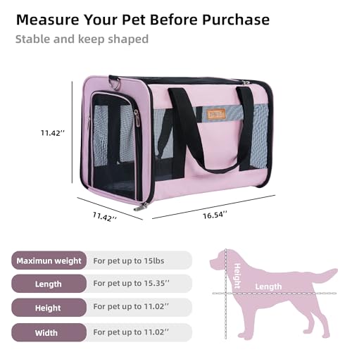 YUNIQUE Soft-Sided Cat & Dog Carrier for Pets Up to 15 Lbs, Airline Approved Collapsible Travel Puppy Carrier with Lightweight Fabric Design (Pink) - color: pink