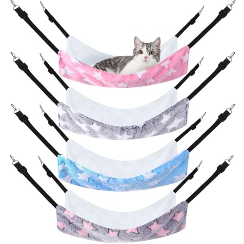 4 Pcs Cat Hammock for Cage Soft Hanging Pet Hammock Bed with Adjustable Straps and Metal Hooks Double Sided Bed for Large & Small Cats Ferret Rat Sugar Glider(Large Star,16 x 20 Inch) - size: 16 x 20 Inch