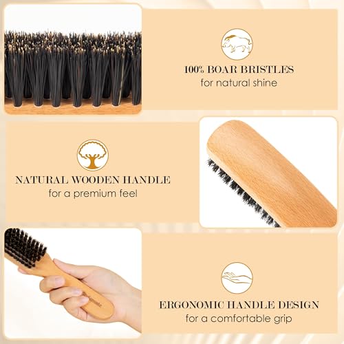 STYLEMATE 5PCS Slick Back Hair Brush Set, Soft Natural Boar Bristle Hair Brush for Thin & Fine Hair, Rat Tail Comb Edge Teasing Brushes Styling Tool Kit Accessories for Women Kid - size: 1 Count (Pack of 5)