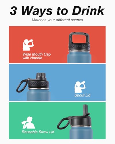 Coolflask 24 oz Insulated Water Bottle with Straw & 3 Leakproof Lids | Water Flask Stainless Steel Triple-Wall Vacuum, Cupholder Friendly, Cold 48+h, Dishwasher Safe, Non-BPA, for Gym & Hiking - color: Samurai Cyan, size: 24 Ounces