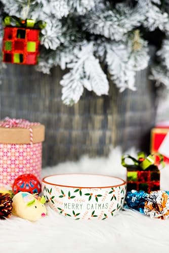 Pearhead Ceramic Merry Catmas Cat Bowl, Holds 12 oz, Holiday Christmas Design, Seasonal Pet Food and Water Dish - color: Merry Catmas, size: Single Bowl