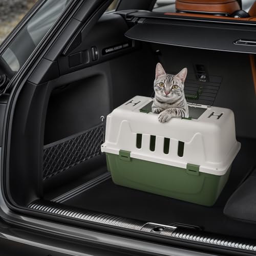 Magshion 18 Inch Hard-Sided Dog Cat Carrier, Green | Top and Front Door Access, Plastic Dog Kennel for Longer Traveling, Durable Handle and 4 Sides Ventilation, For Pet Up 20 lbs - size: 18.0"L x 10.5"W x 12.0"H