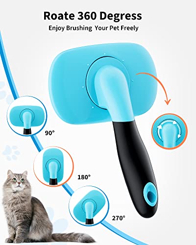 Glendan Dog & Cat Brush- Slicker Pet Brush- Shedding Grooming Tools (Blue) | 180° Pivoting Head Reaches Paws/Belly, Detangles Mats Loose Fur, Massaging Tips Soothe Skin, Non-Slip Grip, Easy to Carry - color: Blue, size: Large