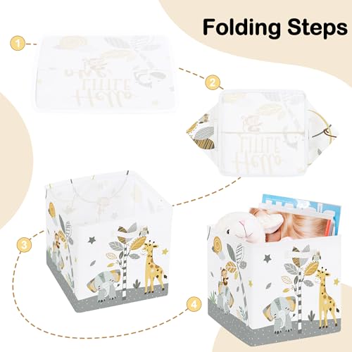 11.8" Tropical Animals Storage Cube Organizer Set 3Pcs Clothes Storage Basket Bin for Closet Shelf Elephant Giraffe Zebra Nursery Kid Room Book Toy Chest, Monkey