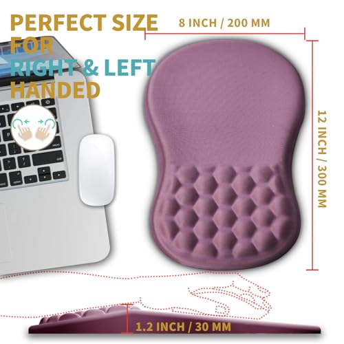 Hokafenle Ergonomic Mouse Pad Wrist Support with Massage Design, Wrist Rest Pain Relief Mousepad with Memory Foam&Non-Slip PU Base, Mouse Pads for Wireless Mouse & Desk (12x8 inch,Dark Pink) - color: HK026-Dark Pink
