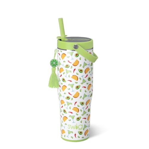 Swig Life 30oz Leakproof To-Go Tumbler with Handle, Taco Night | Leakproof Lid - Triple Insulated Stainless Steel - Handle & Straw Included - Cup Holder Friendly - Dishwasher Safe - color: Taco Night