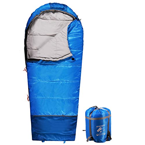 REDCAMP Kids Mummy Sleeping Bag for Camping, 3 Season Cold Weather Sleeping Bag Fit Boys,Girls & Teens, Blue/Rose Red - color: Blue with 2.4lbs Filling