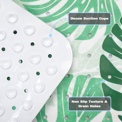 Tropical Leaves Bathtub Mat Non Slip, Boho Bath Tub Mat Baby Bath Mats for Bathroom Anti Slip Shower Mats for Inside Shower, Green Plants Bathmat with Suction and Drain Holes Machine Washable, 40″x16″ - color: D01, size: 40" x 16" (Rectangular)