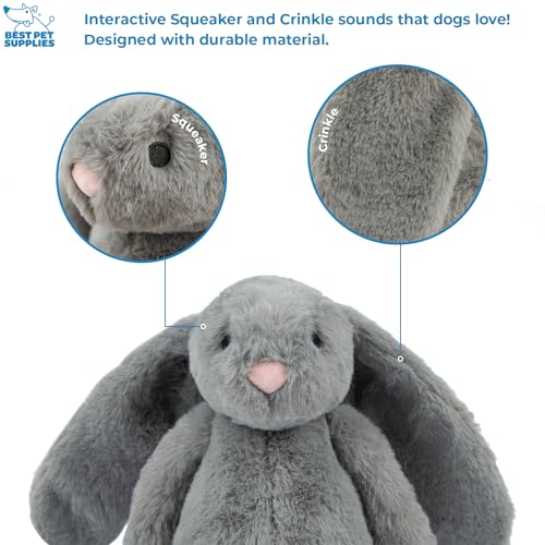 Best Pet Supplies Bunny Buddy Squeaky Plush Dog Toy - Gray | Soft Plush, Squeaks & Crinkles, Perfect for Moderate Chewers, Toss & Fetch Play, Stress & Anxiety Reliever, Ideal Gift Toy - color: Bunny (Gray), size: Large