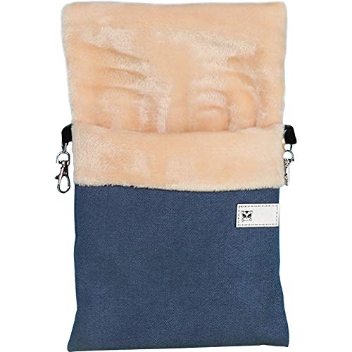 La La Pet Small Hanging Sleep Pouch with Heated Warm Compartment Hammock for Hamster Rat Sugar Glider Squirrel Ferret - Warm Nest Hideout Cave Cage Accessories (Blue, M)