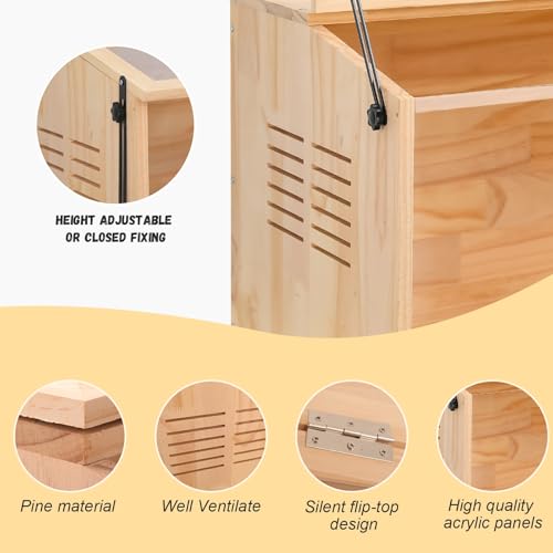 Wooden Hamster Cage,32" Lx16 Wx16 H,2 Washable Liner, Animal Cabinet for Dwarf Syrian Hamsters Degus, Hamster Habitat with Openable Top and Large Acrylic Sheets, Natural Wooden Hamster Habitat - size: 32.0"L x 16.0"W x 16.0"H