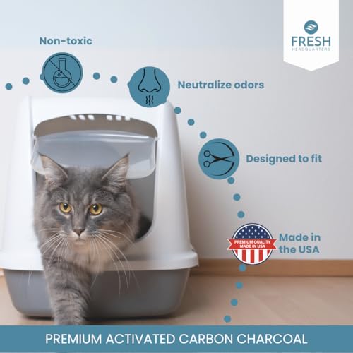 Fresh Headquarters 6-Pack Activated Carbon Cat Litter Box Filters Replacement - Trimmable 6" x 6.5" Organic Activated Charcoal Filter - Ideal Hooded Litter Box Deodorizer, Superior Odor Absorbing