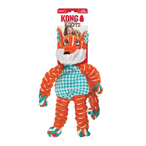 KONG Floppy Knots Rope and Plush Dog Toy, Fox, Medium/Large | Knotted Rope & Plush Toy with Minimal Stuffing & a Squeaker, Great for Teething, Tugging & Lively Play - color: Fox, size: Medium/Large