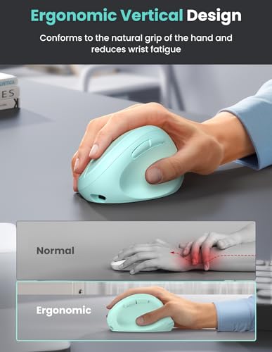 TECKNET Ergonomic Mouse, Bluetooth Wireless Vertical Mouse, Rechargeable Battery, Quiet Clicks, 4800 DPI Adjustable, BT5.0/3.0 & 2.4G Connect, Easy to use, Wide Compatibility - color: Green