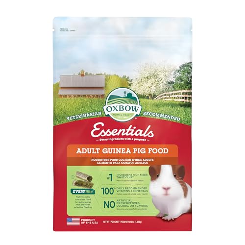Oxbow Essentials Adult Guinea Pig Food, Timothy Hay Pellets, USA, 10 lb | Guinea Pig Pellets, Vitamin C For Guinea Pigs, Stabilized, High Fiber, Made in USA, Uniform Food, Prevents Selective Feeding - size: 10 Pound (Pack of 1)