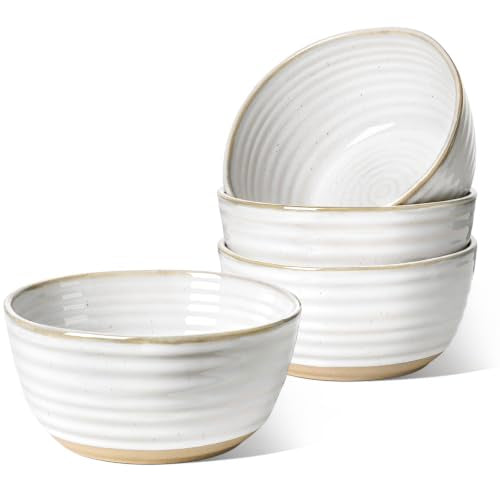 LE TAUCI Large Soup Bowl 42 oz, Ceramic Kitchen Bowl Set for Soup, Pho, Chip, Pasta, Fruits, Salad, Noodle and Ramen- 7 Inch, Set of 4, Arctic white - size: 7 inch